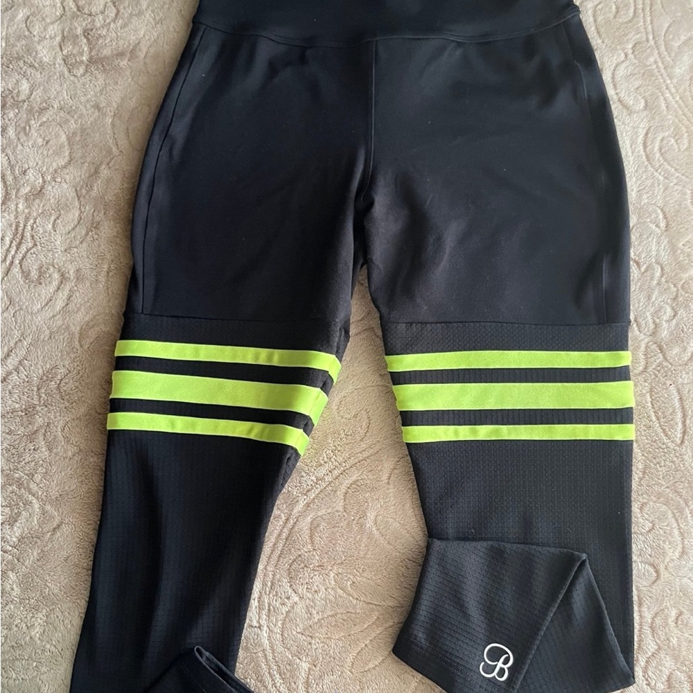 Bombshell Sportswear Black Leggings with Neon Green Stripes